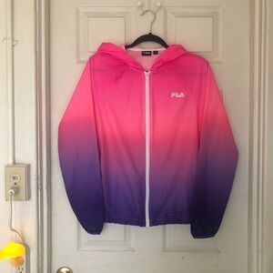 Fila Sport pink and purple ombré zip up, hooded windbreaker